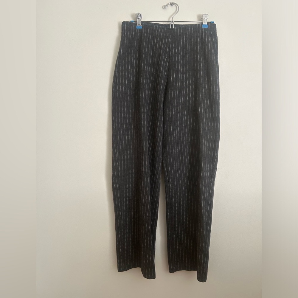 High-Rise Pinstripe Straight Leg Pants - Black